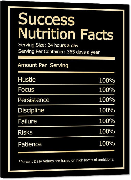 Framed Inspirational Quote Picture Wall Art Modern Success Nutrition Facts Canvas Painting Motivational Poster Wall Decor Artwork Easy to Hang for Office Home Classroom Decor - 28''W x 44''H