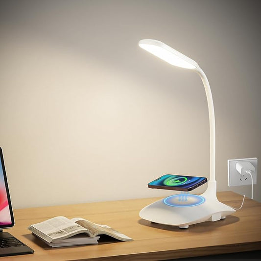 LED Desk Lamp Wireless Charging Desk Lamp with Touch Control Dimmable Office Desk Light Eye-Caring Office Lamp with Adjustable Gooseneck Table Lamp, Reading Lamp Table Lamp for Bedroom Bedside Study