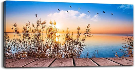 MHARTK66 Beach Sunset Wall Art Coastal Decor Seascape Canvas Prints Ocean Picture for Living Room Artwork for Walls Beach Grass Poster Landscape Painting Bedroom Wall Art Office Home Decoration 20"x 40"