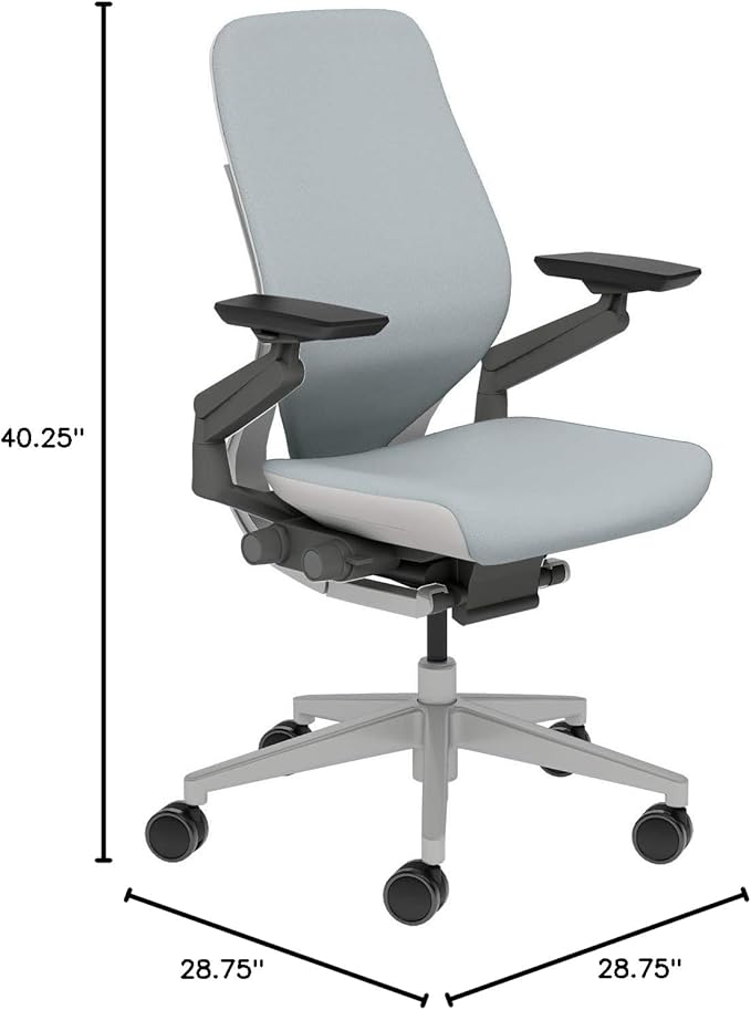 Steelcase Gesture Task Chair: Wrapped Back - Platinum Metallic Frame/Base/Seagull Accent - Roll Control Hard Floor Casters