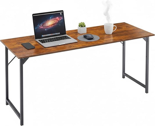 Computer Desk 63 Inch, Simple Large Home Office Desk Study Writing Table, Sturdy Metal Frame, Scratch-Resistant MDF Desktop for Bedroom Dorm Workspace, Brown