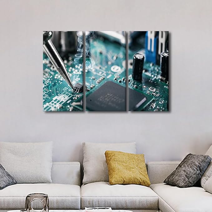 Canvas Wall Art Ready to Hang Cutting Machine Wall Painting Machine Tool Pictures Wall Decor for Bedroom Aesthetic Framed Canvas Art 3 Panel Artwork for Walls Posters & Prints, 36x24 Inch