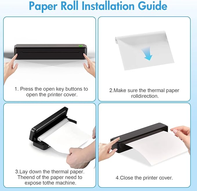 Portable Printers Inkless Thermal A4 Label Maker US Letter/A4/A5/B5 Android iOS Phone & Laptop for Travel Office School(White)
