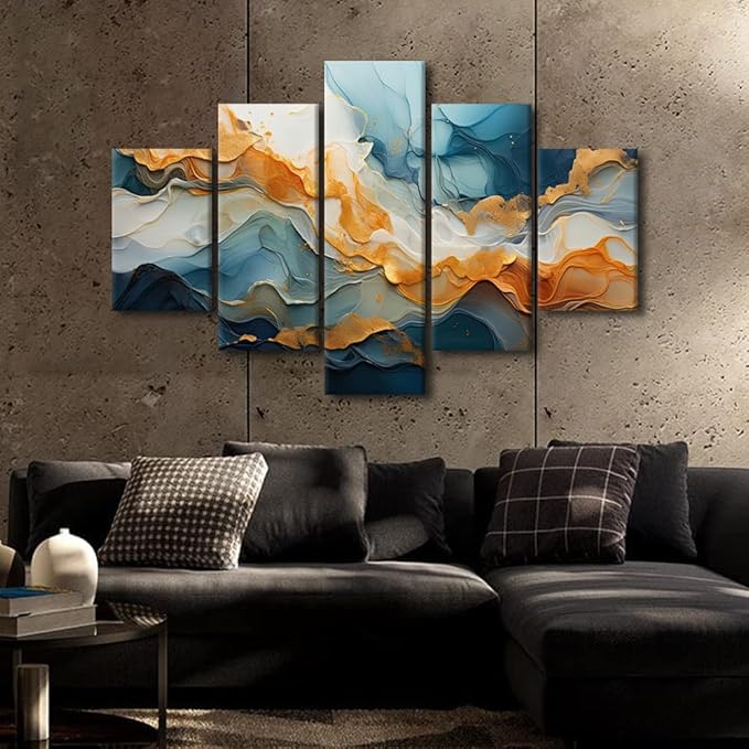 Abstract Canvas Wall Art Decor Modern Living Room Wall Art 5 Panel Wall Art Abstract Natural Scenery Painting Art Printing for Nature Enthusiasts Office Decoration Framed Ready to Hang 60x40 in