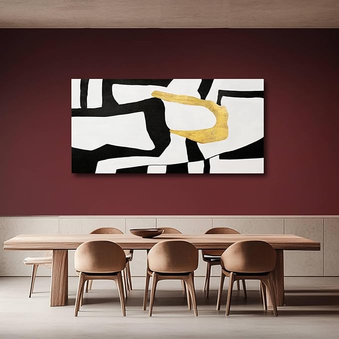 NBAODAN Minimalist Art Painting Gold Picture Wall Decor Large Abstract Wall Art for Bedroom Black Wall Decor for Living Room 29"x58" Framed Canvas Art