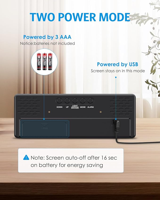 AMIR Upgraded Digital Alarm Clocks for Bedrooms, LED Digital Clock with Dual Power Supply, 12/24H, Dimmable,DST,Snooze,Desk Clock for Home Office School