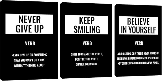 Motivational Black Canvas Wall Art Posters Inspirational Painting Pictures Prints Inspiring Quotes Wall Decor for Home Office Living Room Bedroom Classroom Framed Artwork Ready to Hang (36”Wx16”H)