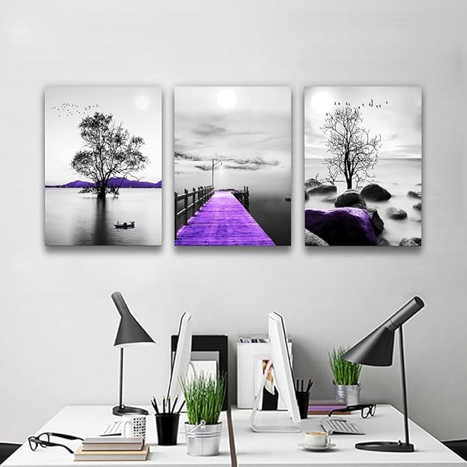 Lapremoly Large Canvas Wall Art For Bedroom Wall Decorations For Living Room Modern Office Wall Decor Black And White Painting Artwork Scenery Pictures Room Home Decor 3 Piece Prints Art
