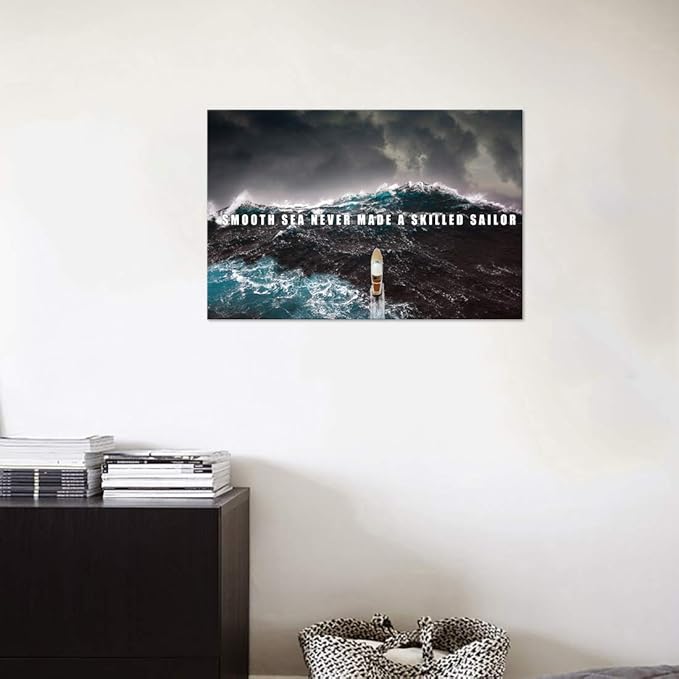 Inspirational Canvas Wall Art Motivational Posters Success Painting Smooth Seas Pictures Positive Motto Office Quotes Prints Artwork for Living Room Teen Bedroom Framed Easy to Hang (12”Hx16”W)