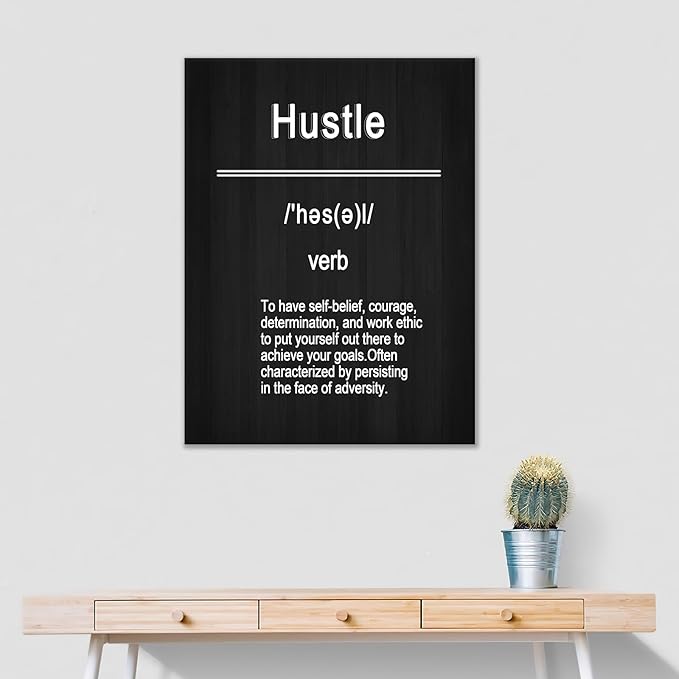Motivational Poster Print Wall Art Hustle Inspirational Entrepreneur Quotes Painting on Canvas Office Wall Decor Picture Artwork for Modern Home Bedroom Workplace Stretched and Framed [18''Hx24''W]