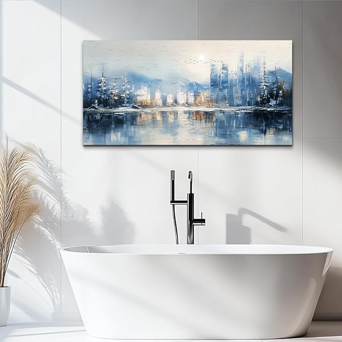 QIYILEXWART Canvas Wall Art For Living Room Wall Decor For Bedroom Office Wall Decorations Abstract Watercolour Painting The Blue Lake Pictures Artwork Room Aesthetic Home Decor Ready To Hang