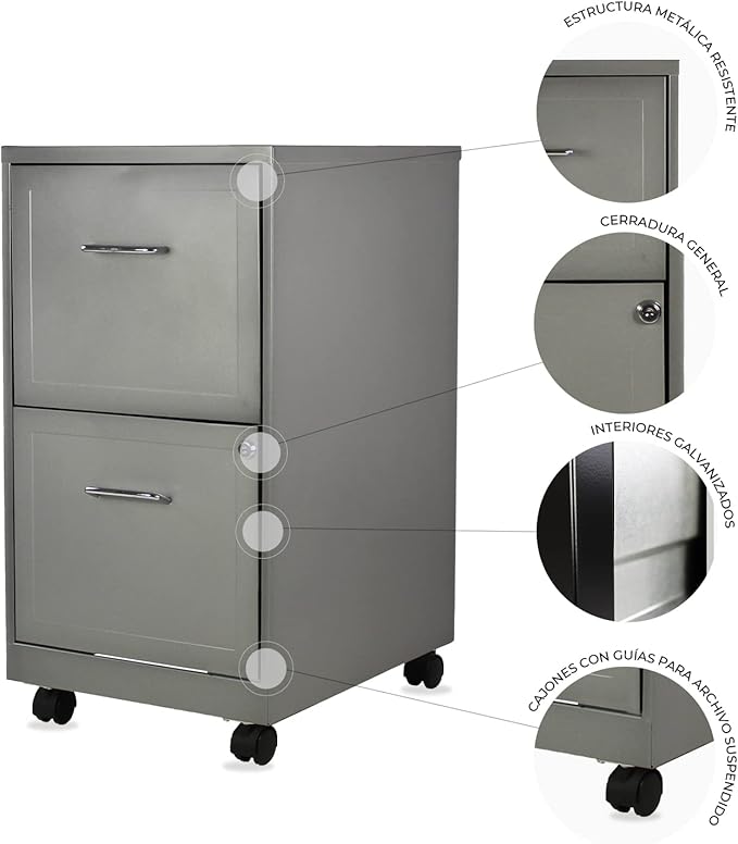 Lorell 2-Drawer Mobile File Cabinet, Gray- (LLR16873)