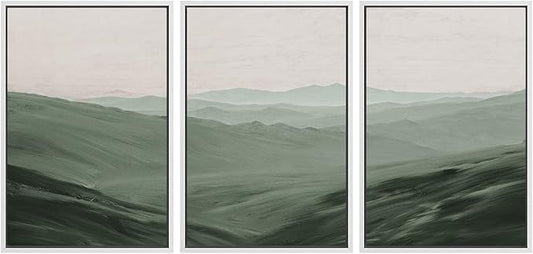 SIGNWIN Framed Canvas Print Wall Art Set Rolling Green Mountain Hill Environment Nature Wilderness Photography Modern Art Chic Landscape for Living Room, Bedroom, Office - 24"x36"x3 White