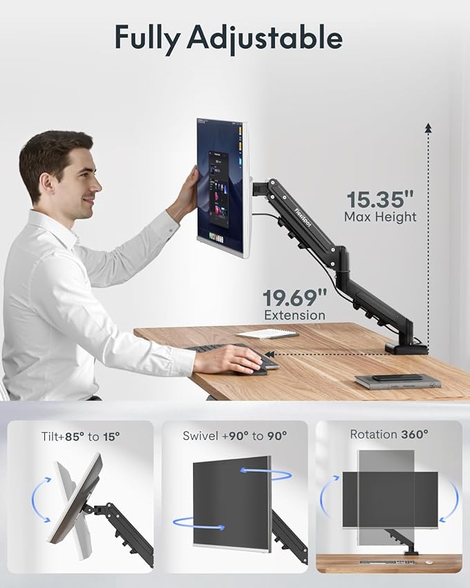 FLEXISPOT EN2 55''x28'' Standing Desk with Monitor Mount Bundle, 1" Thick One-Piece Desktop, Fully Adjustable Single Monitor Arm with Cable Management, Bundle for Home Office, Gaming & Study, Maple