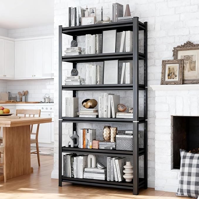 77" H Book Shelf, 6 Tier Metal Wide Bookshelves, Heavy Duty Bookcase, Adjustable Industrial Bookshelf, Tall Book Shelf for Living Room & Bedroom and Library, Black(77" H*35.4" W*15.7" D)