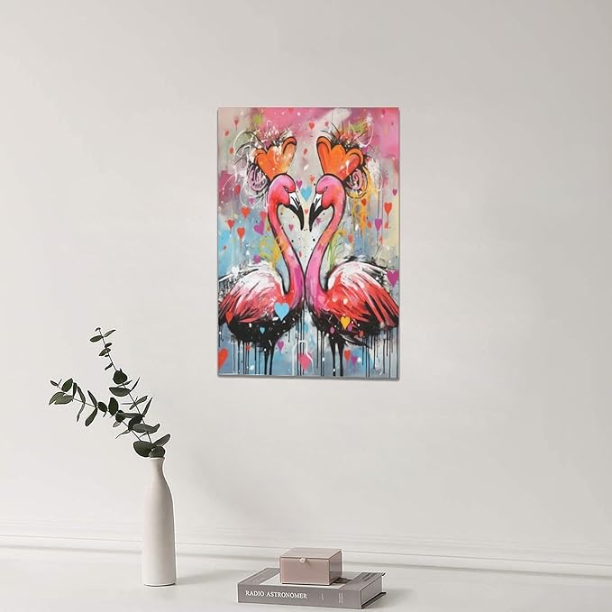 yerretin Flamingo Wall Art Banksy Graffiti Pictures Wall Decor Pink Canvas Painting Modern Home Decoration Artwork for Bathroom Bedroom Living Room Office Framed 16"x24"