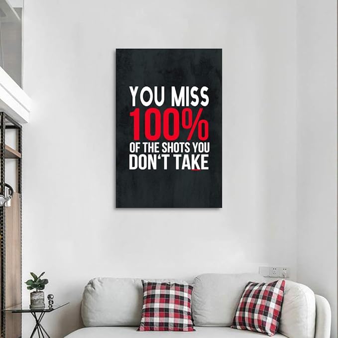 Gift For Fans Of The Office TV Show-Inspirational Canvas Giclee Office Artwork Michael Scott Framed Poster Wayne Gretzky Funny Print You Miss 100% Of The Shots You Don’t Take Easy to Hang-12"Wx16"H