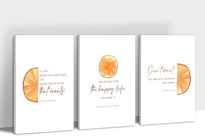 SHMAO Office Canvas Wall Art Motivational Wall Decor, 3 Piece Modern Orange Canvas Print Pictures for Office Wall Decor Women Inspirational Framed Artwork Home Office Decor 24”x36”x3 Panels