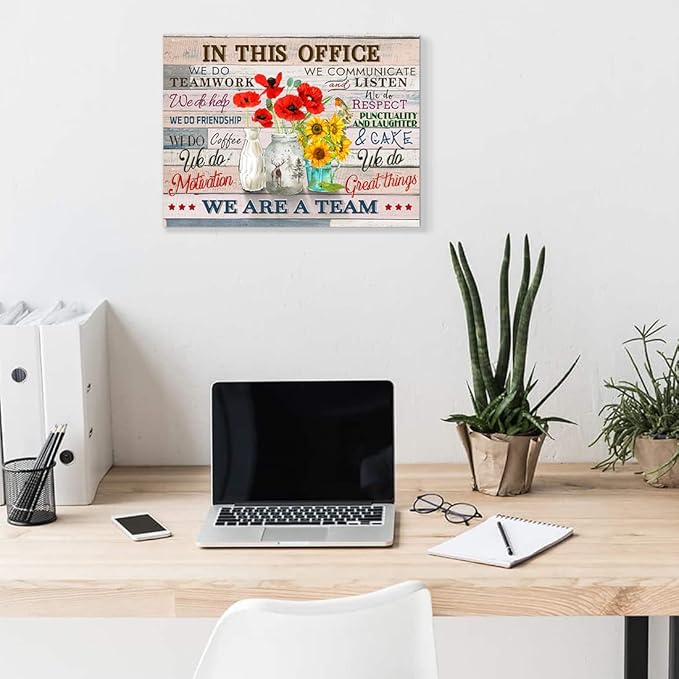 Inspirational Wall Art for Office Quotes Theme Wall Decor for Women Motivational Teamwork Posters In This Office We Do Help Canvas Prints Framed Wall Art for Bedroom Modern Office Decoration 12x16inch