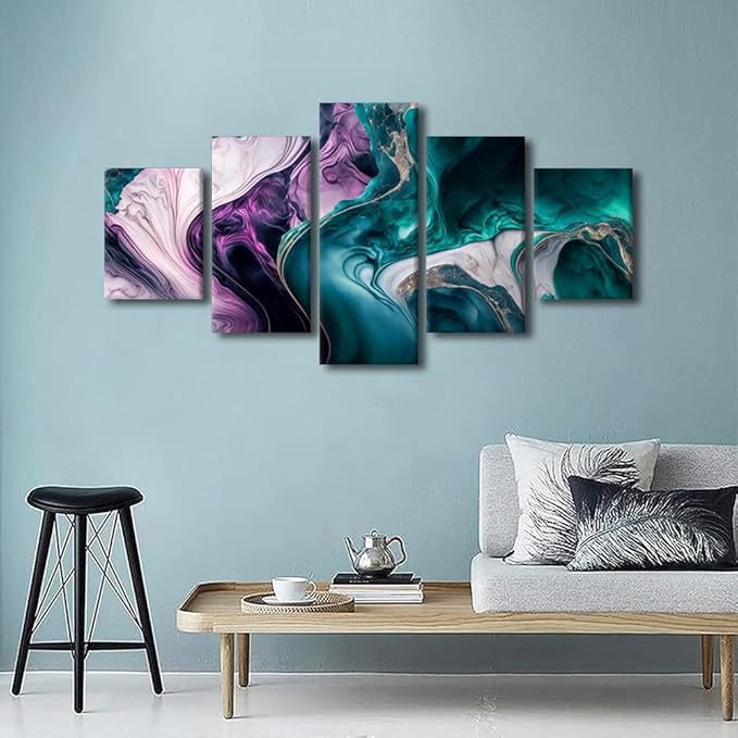 Wall Art Decor for Men Modern Home Wall Canvas Art Swirls of Multi Color Marble Artwork Printing Abstract Art Pcture Prints on Canvas 5 Panel Wall Art Stretched and Framed Ready to Hang 60x32 in