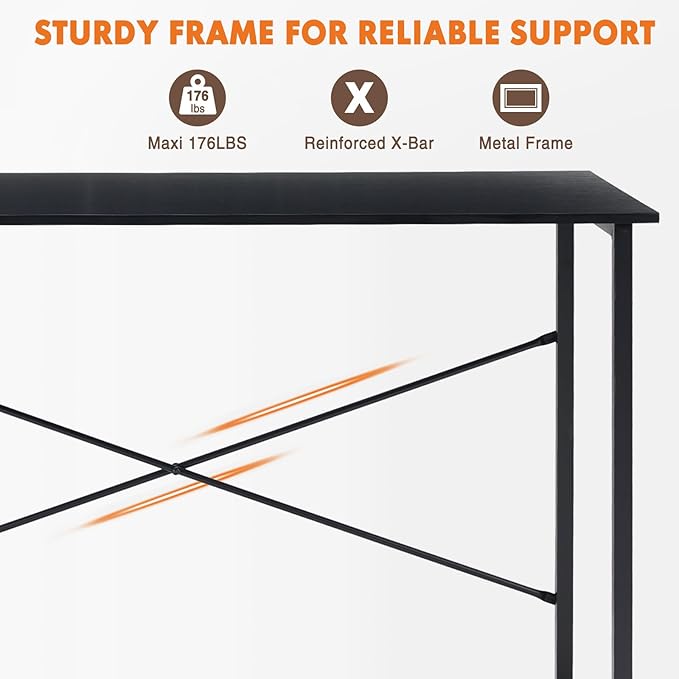 Sweetcrispy Small Computer Desk,31 Inch Office Writing Work Desk with Metal Frame Wooden Tabletop, Student Study Home Bedroom Table with X-Shaped Reinforcement, Black