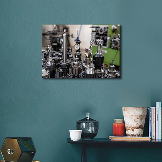 TUMOVO CNC Machine Tools Prints for Wall Decor Machine Pictures Print on Canvas Bathroom Decor Wall Art Canvas Wall Artwork Family Wall Decor Modern Home Decor Canvas Art Wall Hanging, 12" x18"