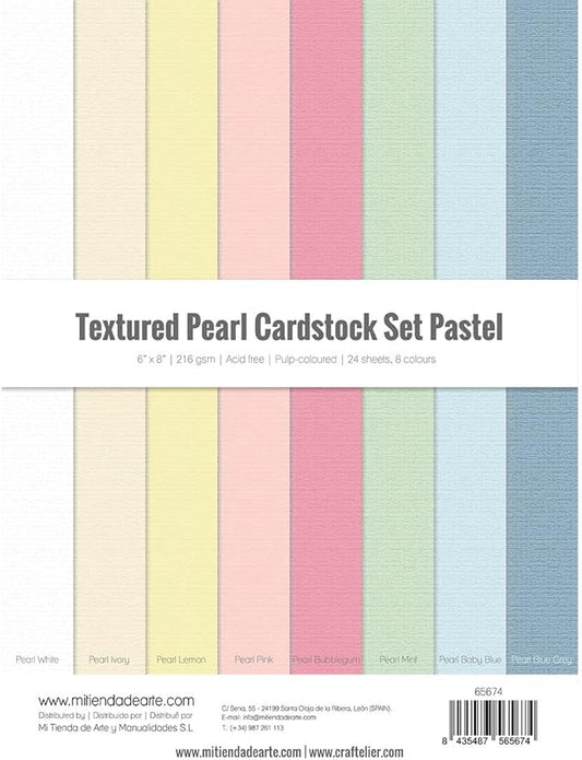 Craftelier - Cardstock Set Pearlescent Pastel Texture | Pack of 24 Double Sided Cardstock for Card Making, Scrapbooking and Craft Projects | Weight 216 grams | Size 15,24 x 20,32 cm (6" x 8")