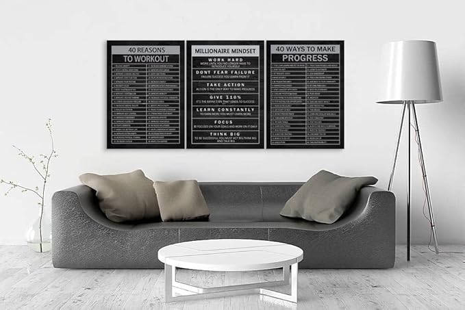WYJZDZQ8 Millionaire Mindset Inspirational Canvas Wall Art Motivational Painting Positive Entrepreneur 40 Reasons to Workout Quotes Poster Wall Art Office Classroom Wall Home Decor[60''Wx 28''H]