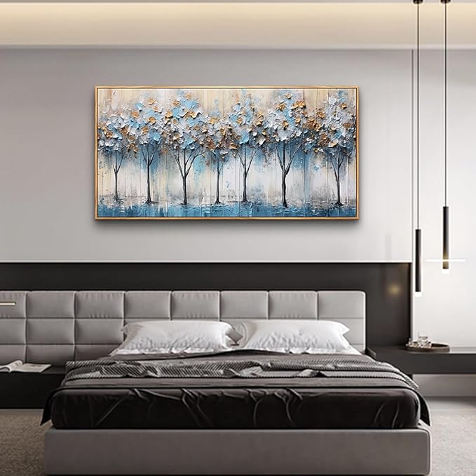 Lapremoly Abstract Wall Art For Living Room Large Wall Decor For Bedroom Modern Office Wall Posters Trees Pictures Artwork Blue Wall Painting Canvas Art Prints Vintage Wood Framed Home Decor 24x48
