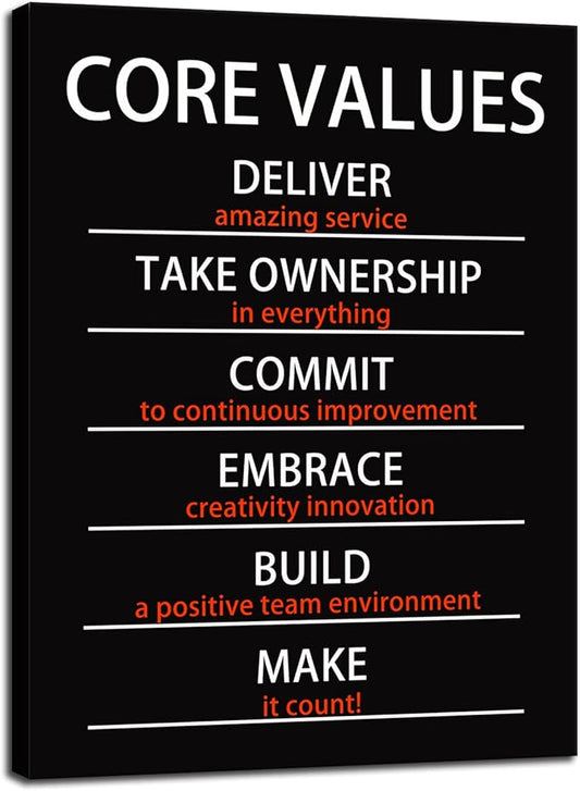 Motivational Wall Art Inspirational Canvas Painting Core Values Inspiring Entrepreneur Quotes Posters Prints Artwork Classroom Home Living Room Office Decor Framed [18" W x 24" H]