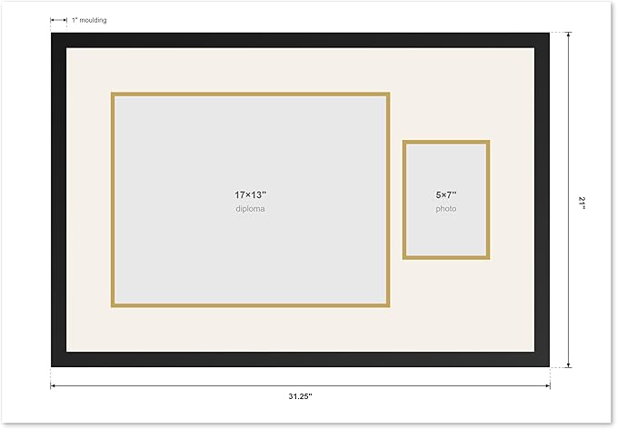 CountryArtHouse Fits 17 x 13 International Diploma and 5 x 7 Photo Diploma and Photo Frame Coastal Whitewash Genuine Hardwood with Dark Red Over Metallic Gold Double mat