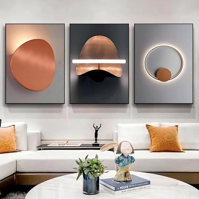 ARTFEB Large Modern Living Room Bedroom Office Framed Wall Decor 3 Panels, Aesthetic Decorative Wall Art Triptych, Warm Color Style Art Prints(Grey, 24" X 32" X 3 pieces)