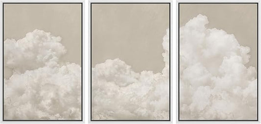 MUDECOR Framed Wall Art Print Set Serene Sky Filled with Fluffy Clouds Illustrations Modern Art Decorative Colorful for Living Room, Bedroom, Office - 16"x24"x3 White