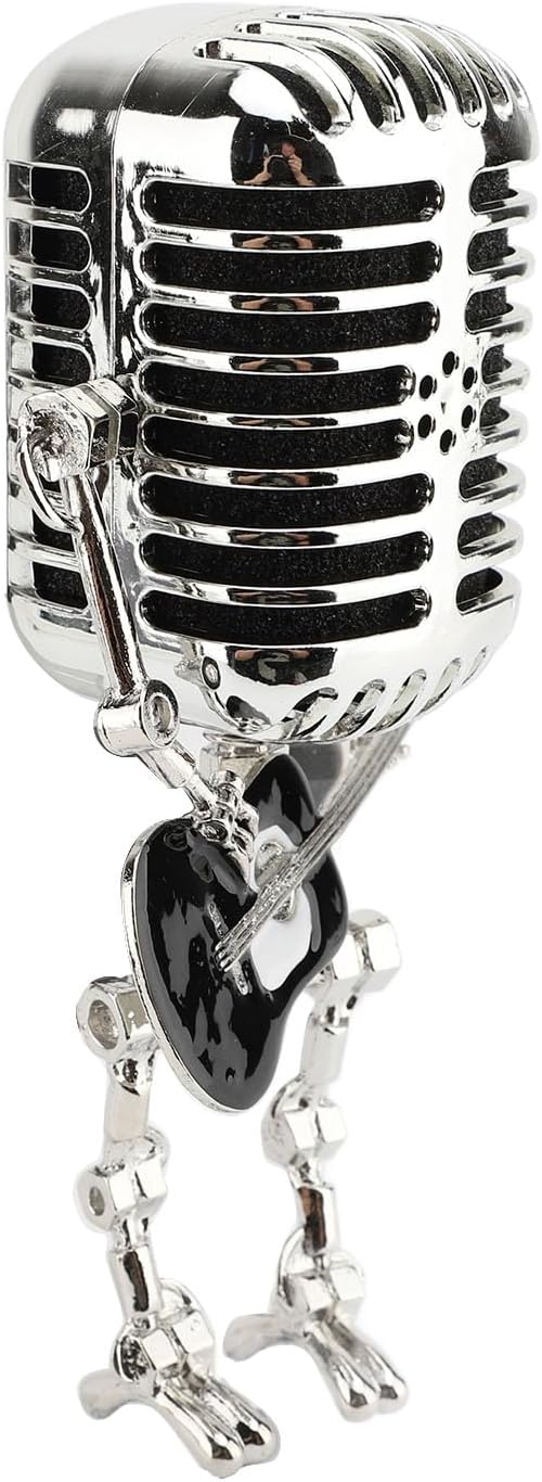 ZJchao Vintage Microphone Guitar Robot Table Lamp Aluminum Retro Metal Robot Night Light for Bedroom Desk Home Decor (Black)