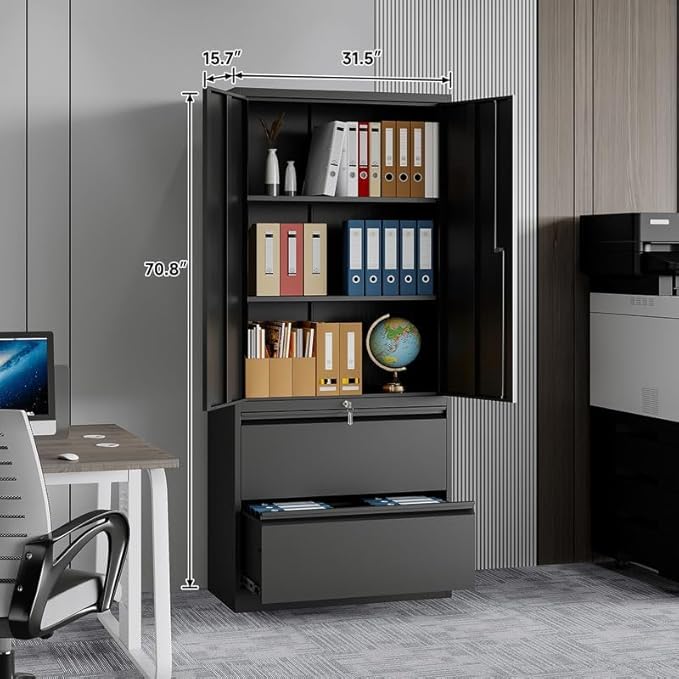 Metal File Cabinets, Lateral Filing Cabinet with 2 Drawers, 71" H File Caninet for Home Office, Office Storage Caninets with Adjustable Shelves for Letter/Legal / A4 - Assembly Required