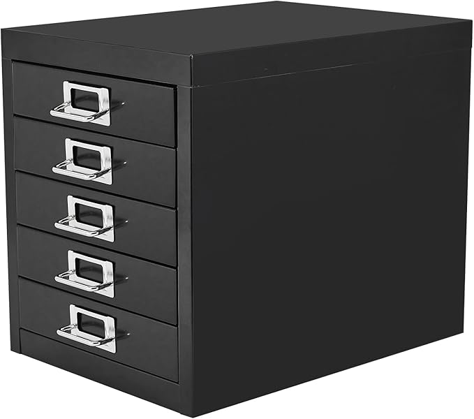 Office Storage Cabinet - File Cabinet Mini 5 Tier Metal File Organizer Document Organizer, for Home, Office, Desk (Black)