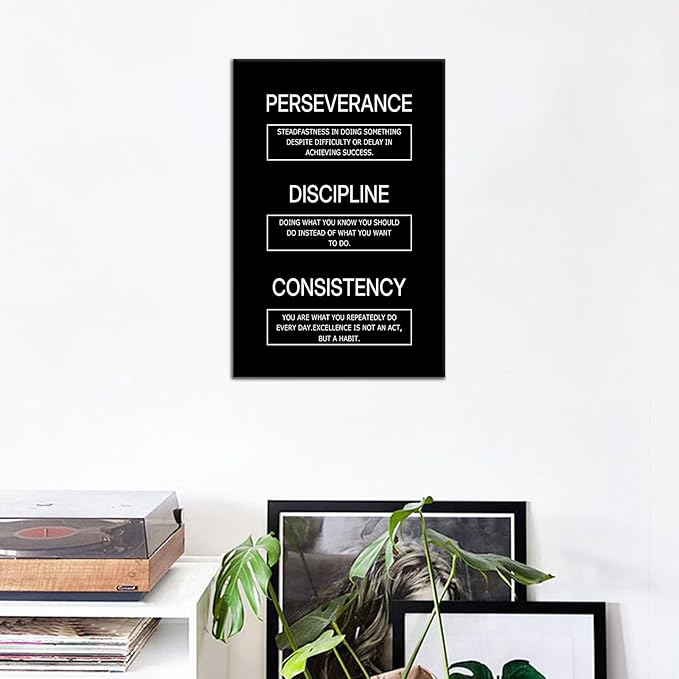 Consistency Motivational Canvas Wall Art Inspirational Discipline Perseverance Poster Print Positive Entrepreneur Quotes Picture for Office Gym Classroom Wall Artwork Ready to Hang [12''Wx18''H]