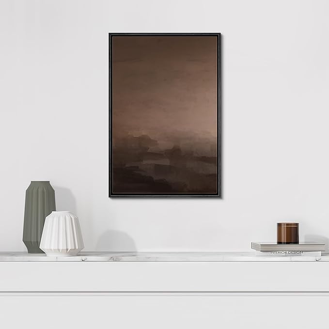 SIGNFORD Framed Canvas Print Wall Art Misty Brown Landscape Abstract Earthy Tone Illustrations Modern Art Decorative Relax/Calm for Living Room, Bedroom, Office - 16"x24" Black