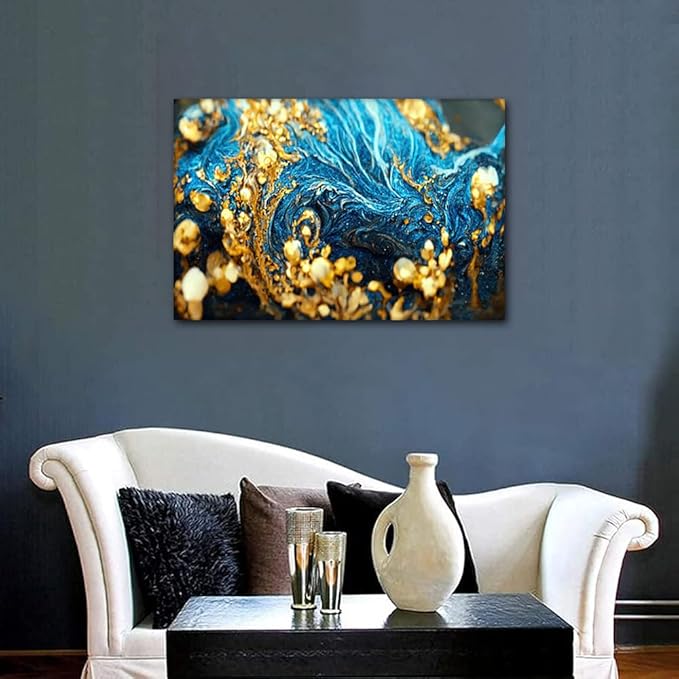 Wall Art Canvas Decor Modern Abstract Marble Art Picture Printing Gold Flakes Gold Dust Illustration Prints on Canvas 1 Panel Artwork Poster for Bedroom Home Decor Stretched Ready to Hnag 36x24 in
