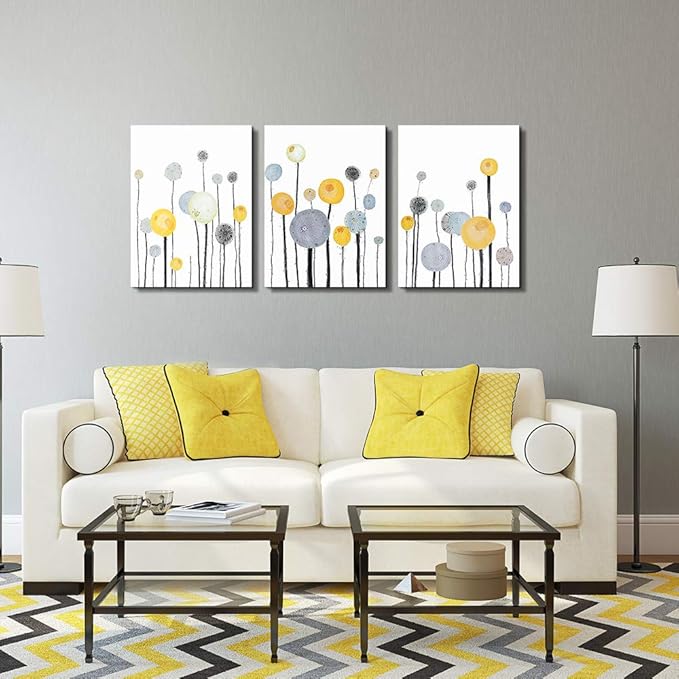Abstract Flowers Watercolor Painting 3 Piece Framed Canvas Wall Art for Living Room, Bathroom, Office, Kitchen - Large Size Home Decor Artwork for Bedroom Decoration