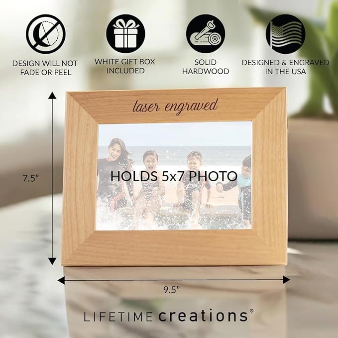Lifetime Creations Custom 5x7 Picture Frame - Personalized Text, Hardwood Photo Frame Engraved in USA, Tabletop and Hanging, Mothers Day Gifts, Anniversary, Memorial (Horizontal)