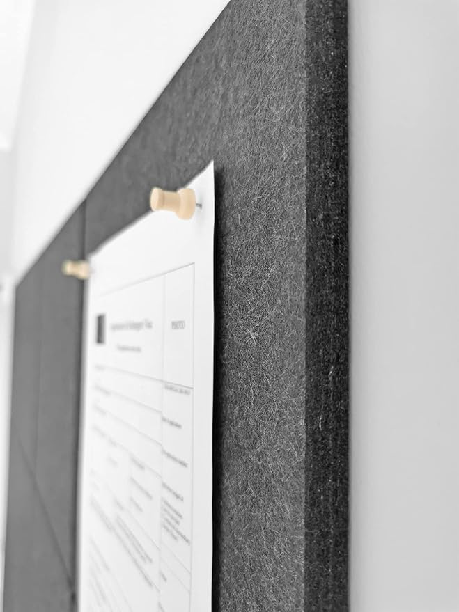 Cork Board 24 x36 Alternative - 6 Pack Felt Wall Tiles with Safe Removable Adhesive Tabs, Cork Boards for Walls Cork Board for Home Office Pin Board Tack Board - Gray Black