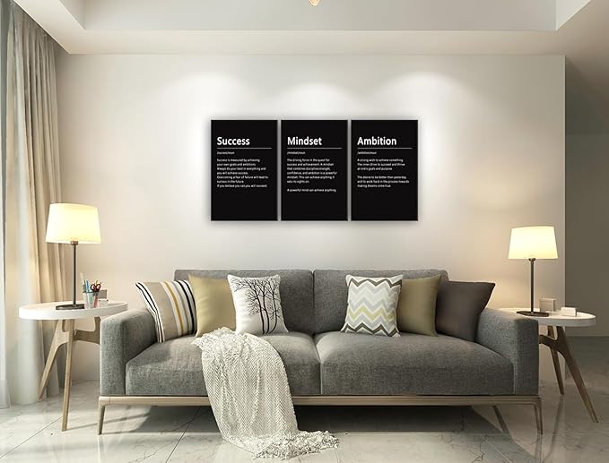 Success Mindset Ambition Noun Motivational Wall Art Painting Prints on Canvas Inspirational Quotes Posters Inspiration Decorations Artwork for Office Living Room Framed Ready to Hang[48''Wx 24''H]