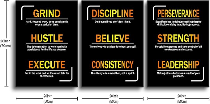 YSPCSUN Motivational Canvas Wall Art 3 Pieces Inspirational Entrepreneur Quote Picture Painting Positive Affirmations Print Poster for Office Living Room Gym Wall Decor Ready to Hang [60''Wx28''H]