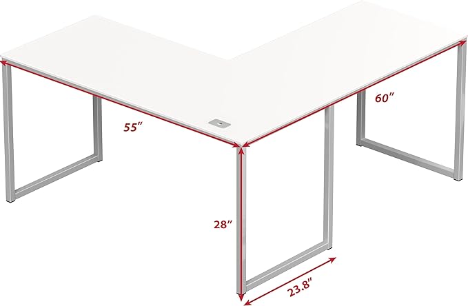 SHW Mission 55 x 60 Inches L-Shape Home Office Computer Desk, White