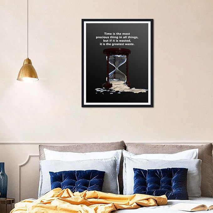 Office Framed Wall Art, Cherish Your Time Motivational Quote for Entrepreneurs, Inspirational Canvas Print Business Decor, Ready to Hang, 12.5x16.5 Inches