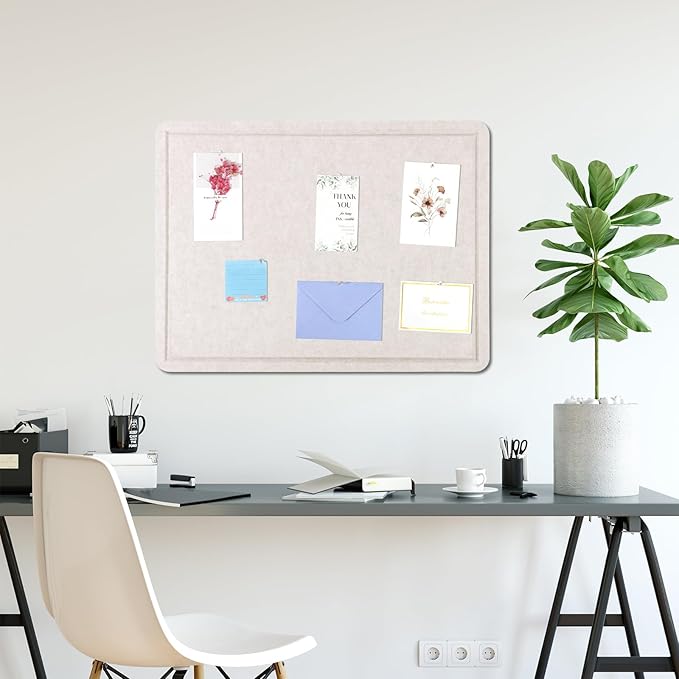 Bulletin Board, 24" x 18" Foldable Cork Board Felt Pin Boards with 30 Pushpins Self-Adhesive Photo Decorative Felt Boards for Walls, Office, School, Classroom, Home, Bedroom - Oatmeal