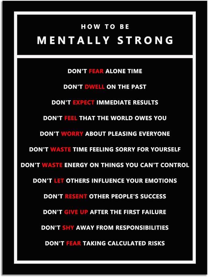 Inspirational Canvas Office Wall Art Motivational Entrepreneur Quotes How To Be Mentally Strong Poster Print Artwork Painting Wall Picture for Living Room Home Office Framed [18" W x 24" H]