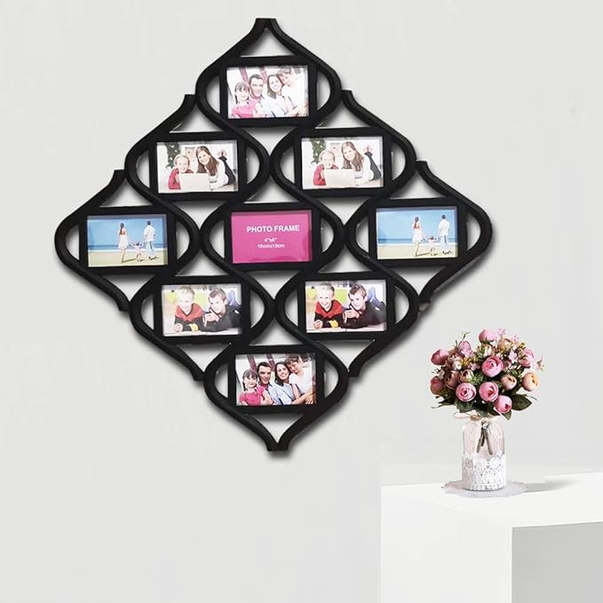 MKUN 4x6 Wall Photo Frame Collage - Diamond shaped Wall Hanging Picture Frame Collage, 9- Opening (Black)