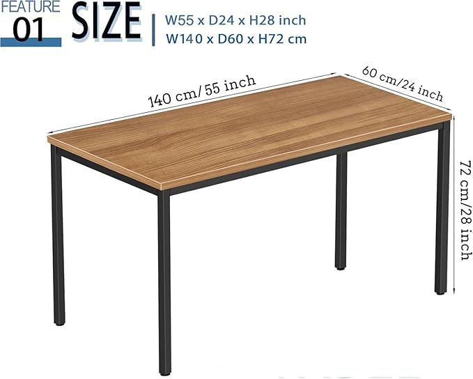 55 × 24 inches Desk, Sturdy Metal Frame Computer Desk, Spacious Office Desk & Writing Desk with Easy Assembly, Durable Workstation for Home Office